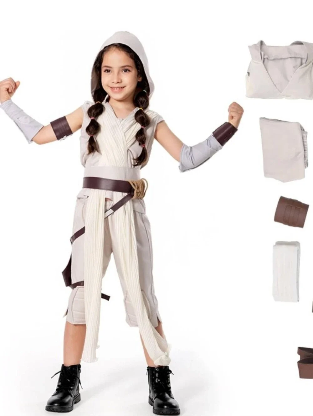 Jedi-Inspired Hooded Costume in Taupe with Brown Accessories Size Small
